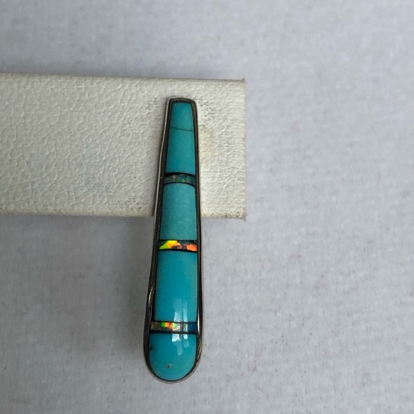 Santa Fe Style Turquoise Gemstones & Opal Sterling Silver Earrings - Picture 3 of 6